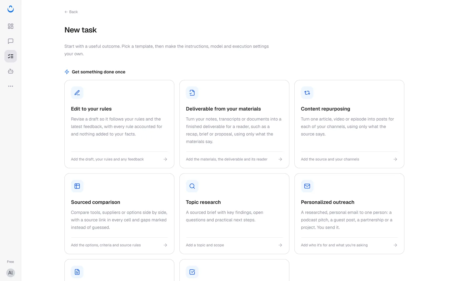The New task template gallery with templates under Get something done once