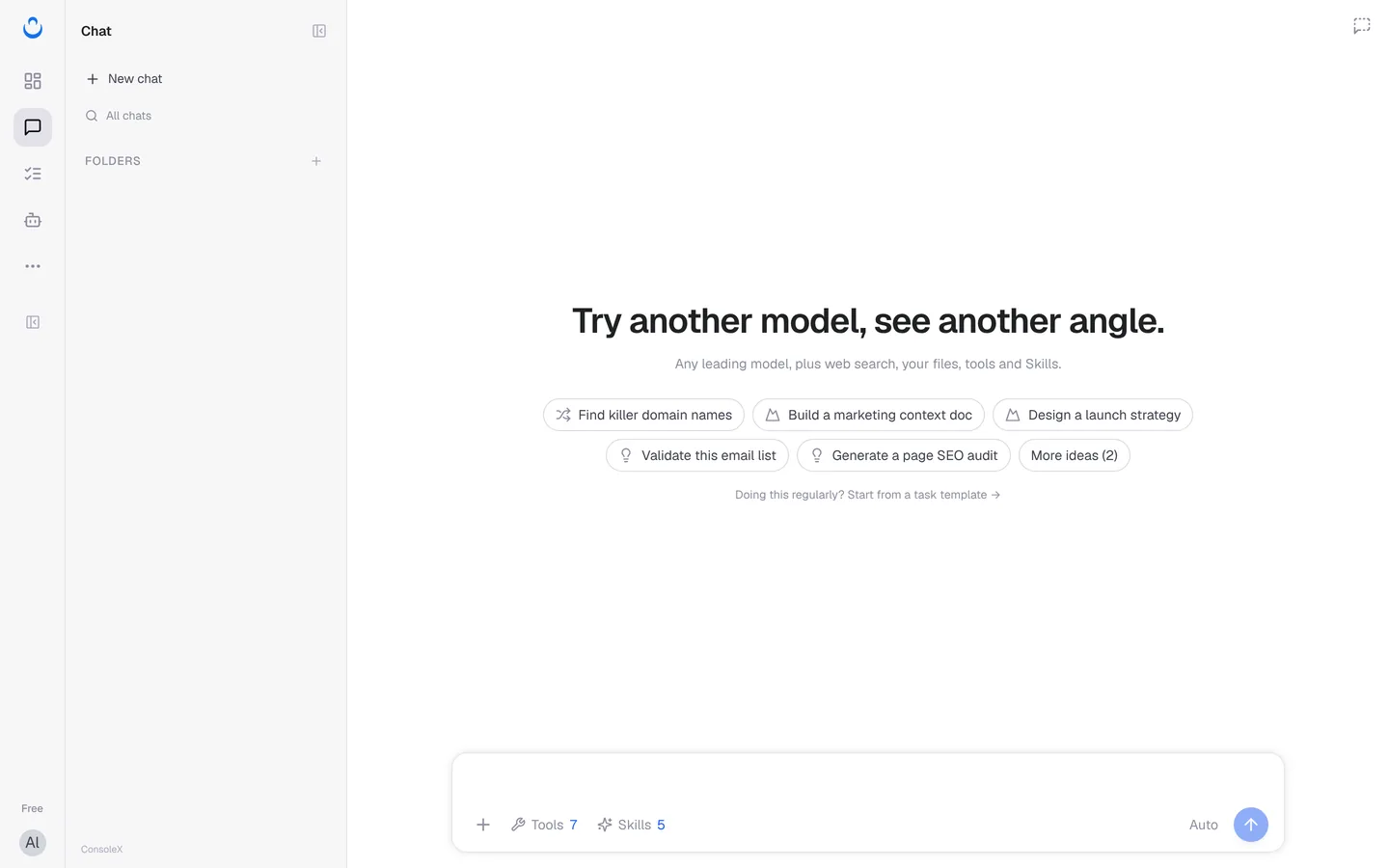 New chat page with starters and the composer