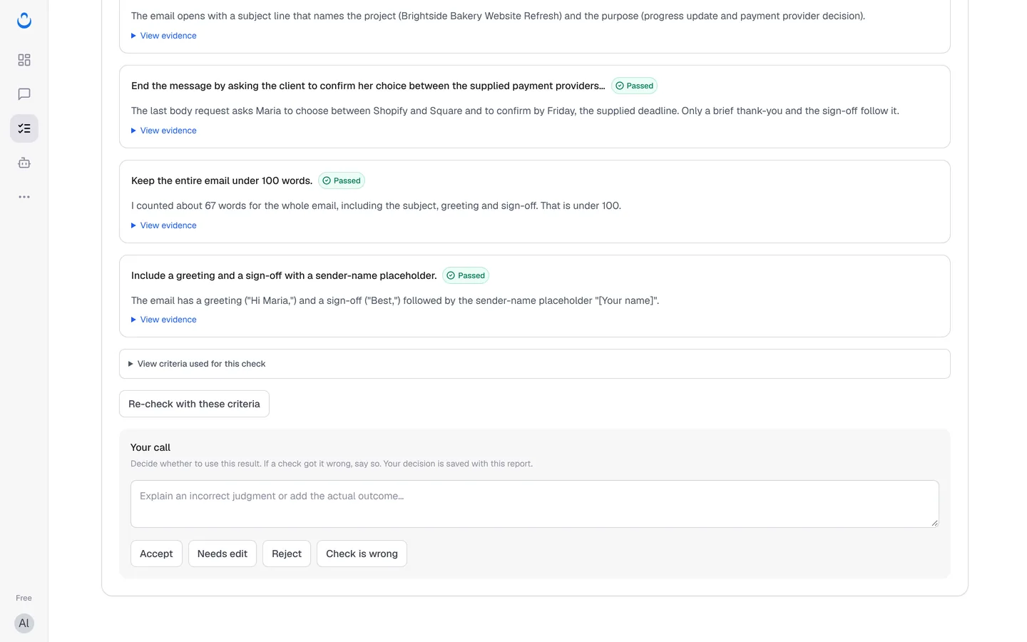 Your call section with Accept, Needs edit, Reject and Check is wrong