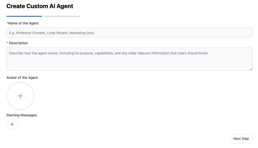Create agent step 1