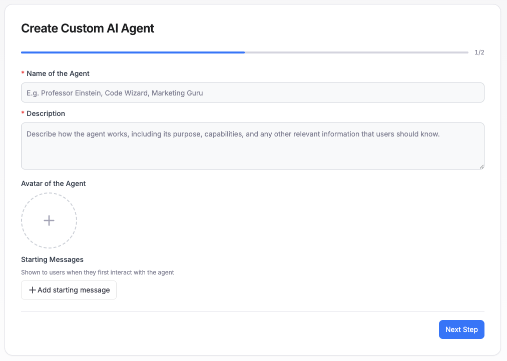 Create agent step 1
